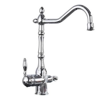 Imagem de Torneira de cozinha com filtro 360 °, torneira giratória para água quente e fria, torneira de cozinha com duas alças, torneira de pia preta, cromada