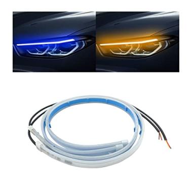Imagem de Luz de tubo de farol de LED, luz diurna DRL flexível de 61 cm, lâmpada de seta de fluxo sequencial à prova d'água, acessórios de decoração de automóveis universais para a maioria dos carros (azul/amarelo)