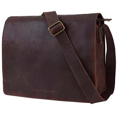 Imagem de Antonio Valeria Bolsa carteiro masculina de couro premium Albert, Lavagem oleosa marrom, Medium, Bolsa carteiro