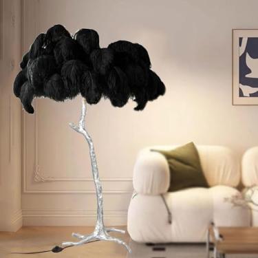 Imagem de Luminária de chão de penas de avestruz natural moderna, luminária de pé simples para sala de estar e quarto, lâmpada de quarto de menina romântica regulável, corpo de luz prata