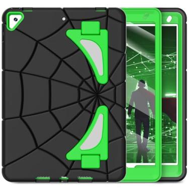 Imagem de Capa para crianças de 9ª/8ª/7ª geração 2021/2020/2019 capa protetora resistente à prova de choque Homem-Aranha de 10,2 polegadas com suporte para crianças, preto + verde
