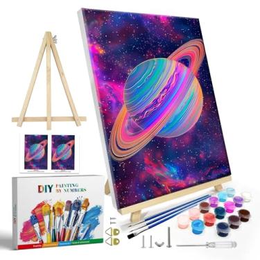 Imagem de JOOZ Kit de pintura por números para adultos com moldura, pintura planeta por número com cavalete, pintura a óleo planeta colorida DIY por números, kits de pintura fácil para adultos por números em