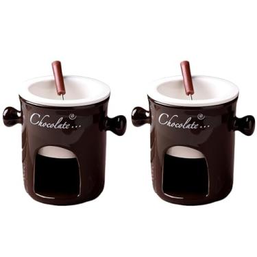 Imagem de ABPWO Caneca de fondue de chocolate, canecas de cerâmica para chocolate ou queijo, inclui garfos, 290 ml (2 marrons A)