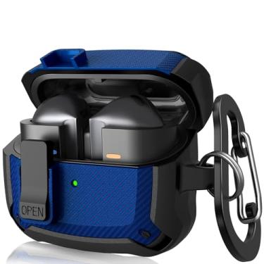 Imagem de KOREDA Capa compatível com Samsung Galaxy Buds 3 Pro e Galaxy Buds 3 (2024) com kit de limpeza, capa rígida protetora de TPU militar à prova de choque com trava segura para homens (azul)