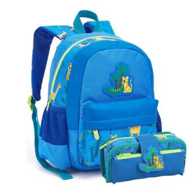 Imagem de Kit Mochila Costas Infantil e Estojo Escolar Passeio Animais - Seanite