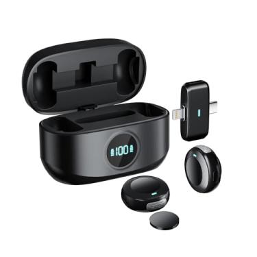 Imagem de Microfone Lapela Duplo Sem Fio para iPhone e Android M2 Profissional Preto