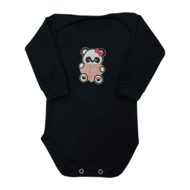 Imagem de Body Bebê Panda Coração Manga Longa - Mellane Baby, Preto, PP