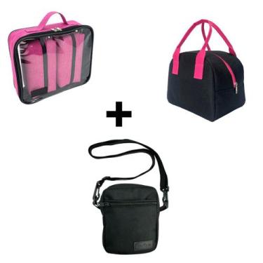 Imagem de KIT MALETA NECESSAIRES + SHOULDER + BOLSA TERMICA - Bubag!, Preta rosa