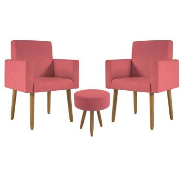 Imagem de Kit 2 Poltronas Cadeira Recepção Nina Com Puff Balaqui Decor Rosa