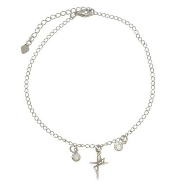 Imagem de Tornozeleira Pingente Fé Folheado em Ródio Branco SoftJoias 