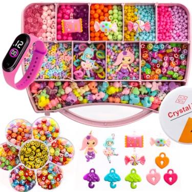 Imagem de Kit Miçangas Infantil 3500 Pçs Para Montar Pulseiras Bolinhas Maleta 19x13 Cm 1 Relógio Digital Anita com maleta organizadora