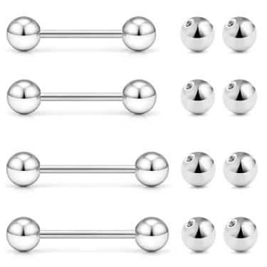 Imagem de Hnxnskt Anéis de língua, aço cirúrgico, piercing de mamilo, joia 16G, 14G, piercing de língua para mulheres e homens, barra reta, Metal, aço inoxidável