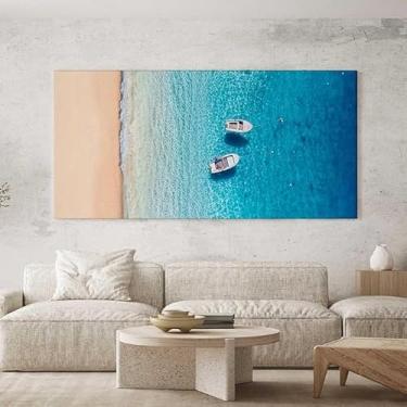 Imagem de Quadro Decorativo para Sala Quarto Hall 100x50 Barcos Caribe Mar Horizontal Grande Decoração Parede Tela