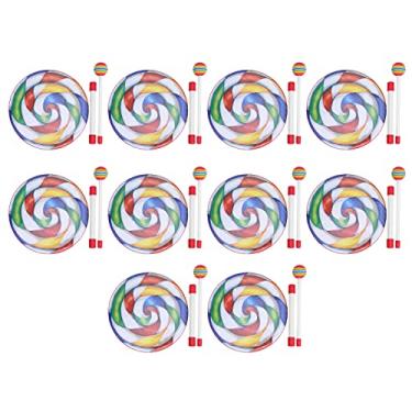 Imagem de Tambor Em Formato de Pirulito, 8 Polegadas Colorido para Crianças Pandeiro Conjunto de Baqueta Orff Instrumentos de Ritmo Musical Com 10 Peças