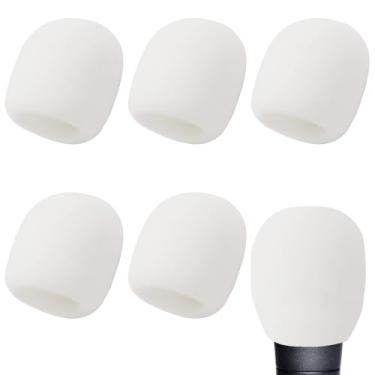 Imagem de SGHAJIME Capa de microfone de espuma de 6 peças, capa de microfone de mão, para-brisas, filtro de capa de microespuma para karaokê e transmissão de DJ, branco