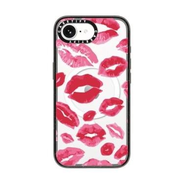 Imagem de CASETiFY Capa Impact para iPhone 16e [4X testado contra quedas de grau militar/proteção contra quedas de 2,5 metros/compatível com Magsafe] - Batom Kisses - Preto transparente