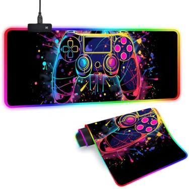 Imagem de Sbarklo Tapete de mouse para jogos XL RGB com 14 modos de luz - Mouse pad Gamer iluminado, 80 x 30 cm antiderrapante estilo gamepad LED grande mousepad para jogadores, acessórios de jogos pretos
