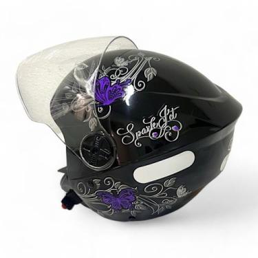 Imagem de Capacete Spark Jet Borboleta 56 Preto Com Lilas Ebf