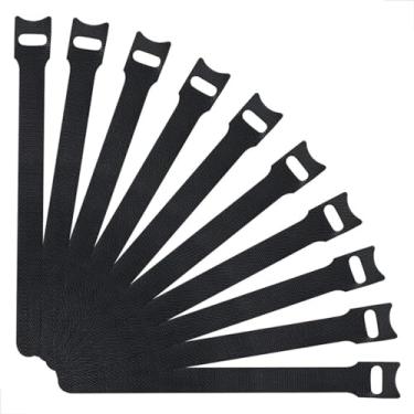 Imagem de Alças Reutilizáveis Presilha Fita Abraçadeira Organizador Prendedor de Cabos Chicote Fios Mesa Escritório (50un - 20cm Preto)