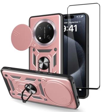 Imagem de CNPUTAO Capa para Huawei Honor X9C / Honor Magic 7 Lite com protetor de tela de vidro temperado, janela deslizante para câmera, suporte, capa de telefone de camada dupla antiarranhões à prova de