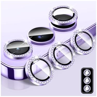 Imagem de LucBuy Protetor de lente de câmera Diamond para Samsung Galaxy S24, protetor de tela traseira de vidro temperado brilhante, anéis de proteção de metal de alumínio individuais, adesivos de filme