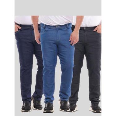 Imagem de Kit 3 Calça Jeans Masculina Plus Size Básica do 50 ao 56 Calça Plus Si