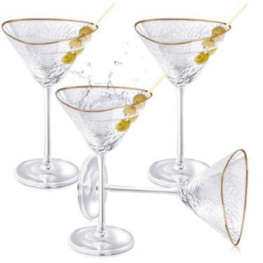 Imagem de Teenyyou Conjunto de 4 copos de martini, elegantes copos de coquetel de 255 g com aro dourado e haste para bar Margarita Whiskey Gin Tequila, presente de inauguração de casa, festa de celebração (Ice