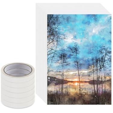 Imagem de MotiMind 120 folhas de papel aquarela algodão a granel 140lb/300 g e pacote com 6 fita adesiva branca para estudantes prensa a frio fita adesiva de papel grosso para pintura iniciante materiais de