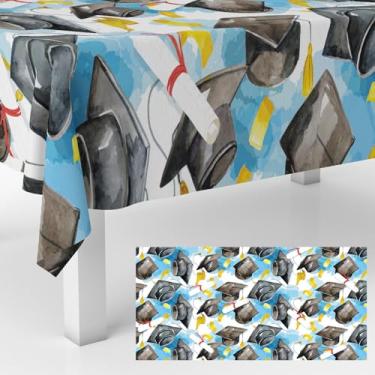 Imagem de GZBJMYGS Touca de formatura toalha de mesa aquarela para formatura decoração de festa de formatura toalha de mesa para festa de formatura artigos de banquete 134,6 cm x 274,3 cm