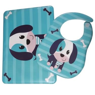 Imagem de Conjunto Infantil Babador e Descanso de Prato | Jogo Completo para Bebês e Crianças (Azul)
