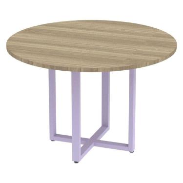 Imagem de Mesa De Reunião Redonda P25 Pandin 110 Cm (largura) Tampo Mdp Noce Naturalle Pé Aço Tubular Lilás