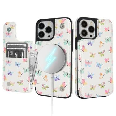 Imagem de SkyEagle Capa carteira para iPhone 13 Pro Max com suporte para cartão compatível com suporte Magsafe com bloqueio de RFID, compartimentos para cartão de crédito, couro PU, feminino, para Apple 13