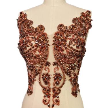 Imagem de Apliques de renda de strass feitos à mão costurados em contas de vidro acessório para roupas sociais (marrom)