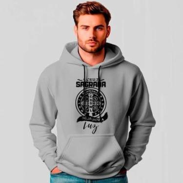 Imagem de Moletom Canguru Estampado A Cruz Sagrada Seja Minha Luz REF1337-Masculino