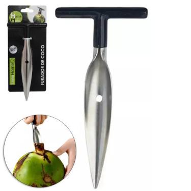 Imagem de Abridor / Fura Coco De Inox Cabo Emborrachado 16,5x8cm - HM COMERCIO