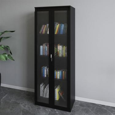Imagem de Armário para Escritório 2 Portas 4 Prateleiras com Vidro Me4189 Preto - Tecno