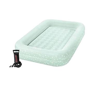 Imagem de Colchão Inflável Infantil Intex Noite Feliz com Bomba de Inflar Berço verde claro com estrelas #66810