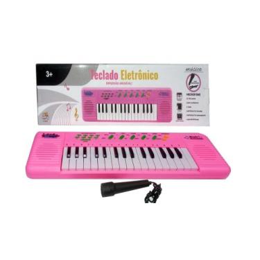 Imagem de Brinquedo Infantil Teclado Rosa Com Microfone 32 Teclas - toy king