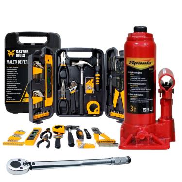 Imagem de Macaco Hidraulico 3 Ton Com Torquimetro Fasterr e Kit de Ferramentas 129 Peças