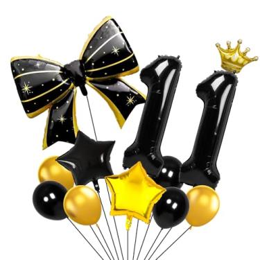 Imagem de Balões pretos e dourados de 102 cm, 11 números, coroa, balões pretos e dourados para decorações de festa de 11 anos, suprimentos de decorações de aniversário (11)
