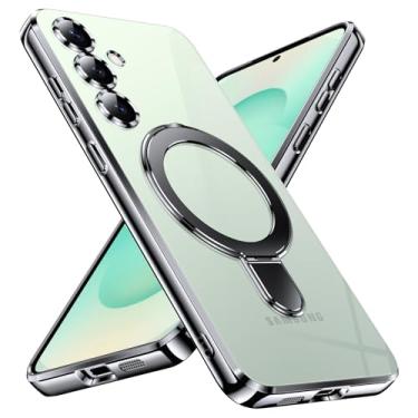 Imagem de YSLBWLE Capa ultrafina de TPU para Samsung Galaxy S25 com suporte magnético [à prova de choque de grau militar] Capa macia flexível antiamarelamento fina e suporte de 360° (preto) 28-s25-01