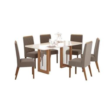 Imagem de Mesa Jantar Yara 180 6 Cadeiras Nina Amendoa - Henn