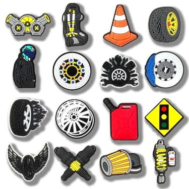 Imagem de 16 peças de acessórios de carro, vários pneus de carro, sapatos de óleo para crianças, meninos, meninas, homens, mulheres, sandálias de pulseira de PVC, acessórios de tamancos, lembrancinhas de festa