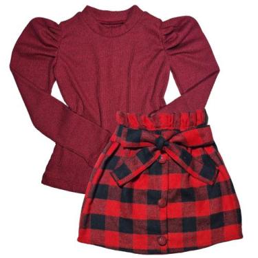 Imagem de Conjunto Infantil Blusinha Saia Xadrez Moda Menina Outono Inverno São 