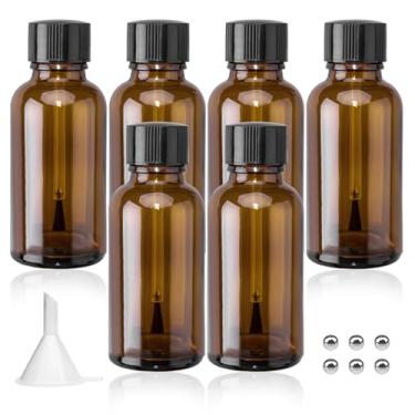 Imagem de Agidea 6 frascos grandes vazios de esmalte com pincel, frascos de óleo de cutícula de verniz de vidro marrom recarregáveis, recipientes de viagem com funil e bolas de mistura para óleos de cutícula