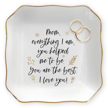 Imagem de OASSIE Presentes de Dia das Mães da Filha, Filho - Presentes de aniversário para mulheres, mamãe mamãe mãe, prato decorativo para anéis, brincos - Bandeja de louça de porcelana de 10 x 10 cm