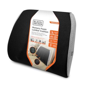 Imagem de BLACK+DECKER Almofada de suporte lombar de espuma viscoelástica com vários pontos de massagem para escritório, carro, cadeira de rodas e avião ergonômica, alívio da dor, alça ajustável, capa lavável,