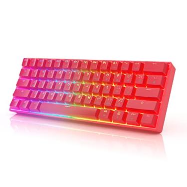 Imagem de Teclado mecânico para jogos HK GAMING GK61 – 61 teclas multicoloridas RGB iluminado por LED retroiluminado com fio programável para PC/Mac gamer (Gateron, amarelo óptico, vermelho)