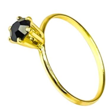 Imagem de Anel Banhado Ouro 18k Pedra Zirconia Preta 2mm Anatomico Tradicional -