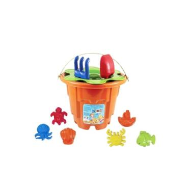 Imagem de Baldinho De Praia Cores Sortidas Contém Um Baldinho Uma Peneira Um Rastelo Uma Pá E Seis Forminhas Sortidas Tamanho G